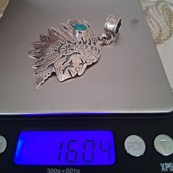 CHIEF HEAD PENDANT 925 STERLING SILVER AND TURQUOISE - Picture 8 of 8